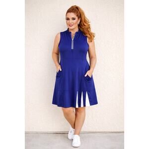 EP New York Blue Sleeveless Zip Front Golf Dress XL Performance Pockets